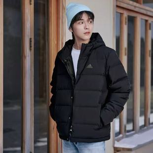 KE5404 连帽厚外套男款 Adidas阿迪达斯防风保暖羽绒服短款 黑色冬季