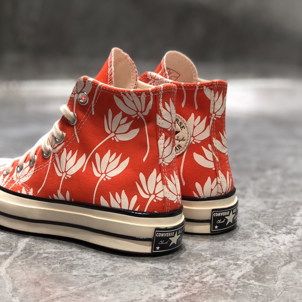 converse匡威1970s高帮橘红色印花女款休闲帆布板鞋571919C