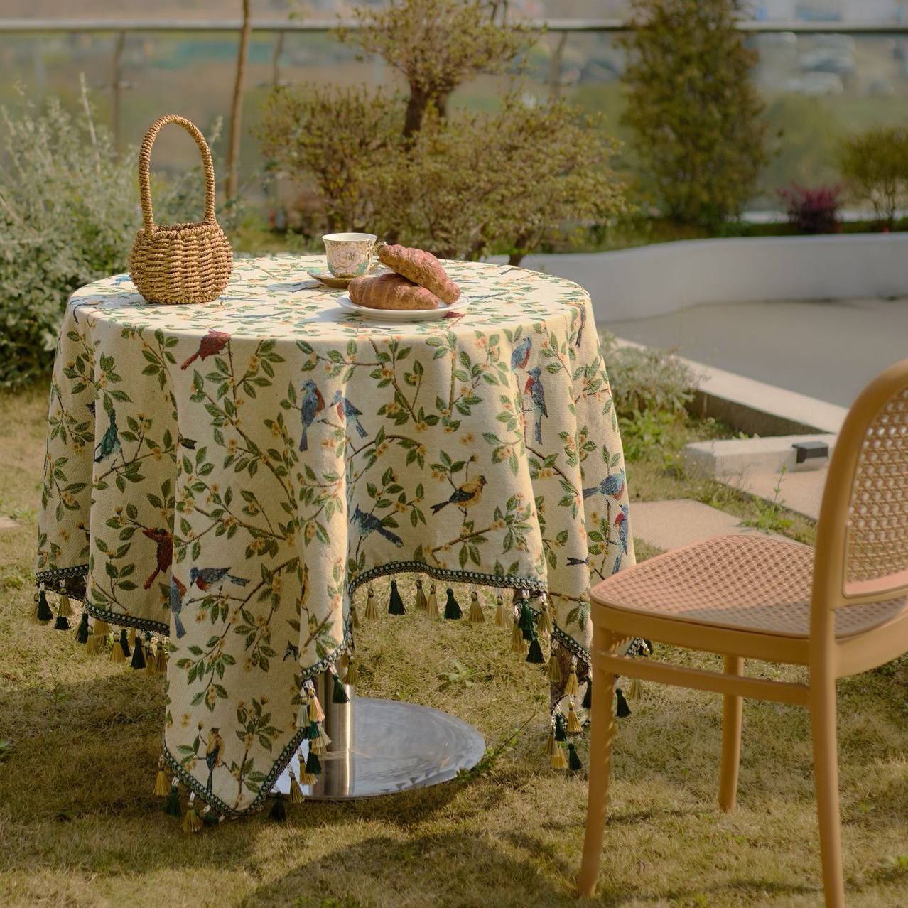 月巴猫～复古小鸟桌布提花报喜鸟流苏茶几盖巾沙发斗柜装饰小盖布