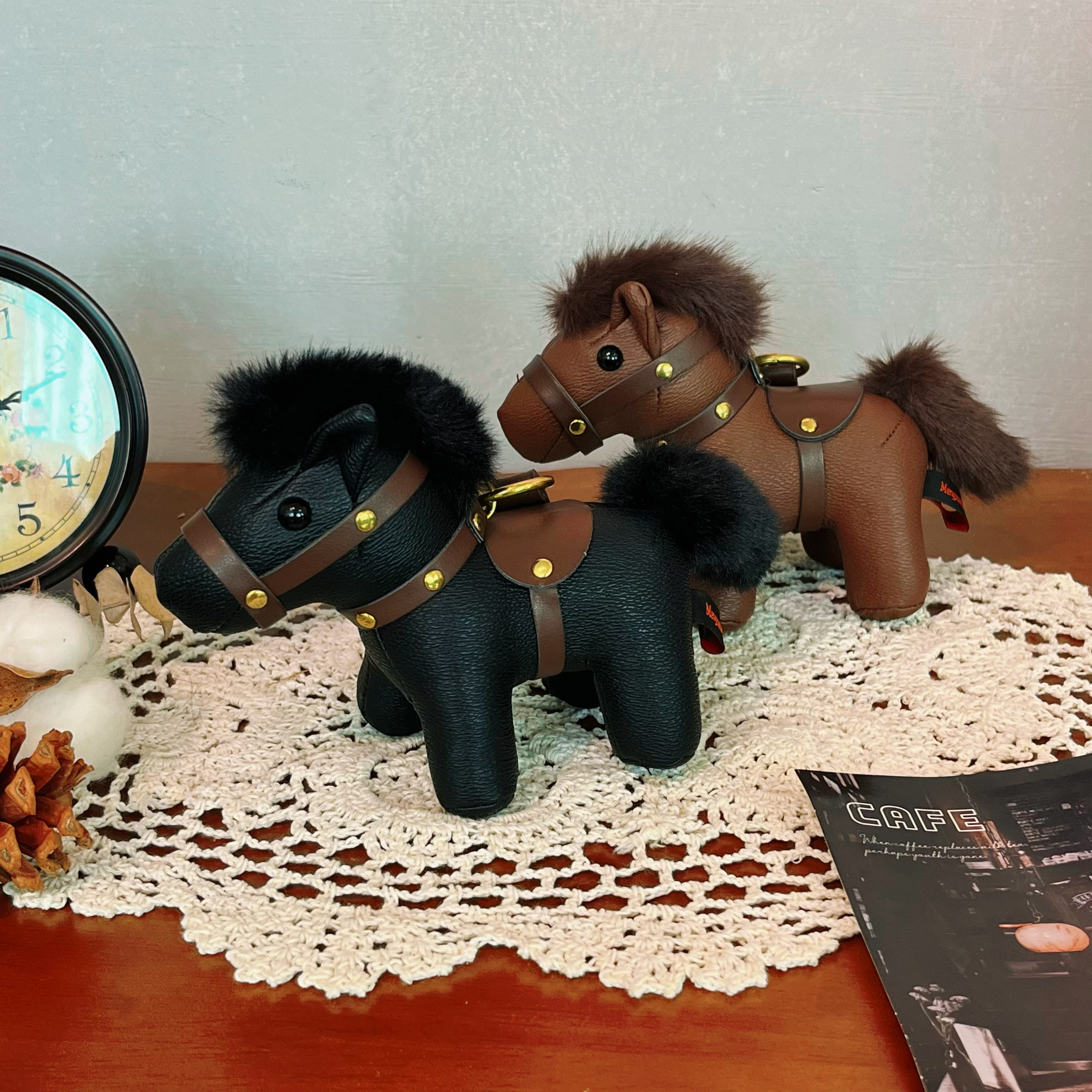 复古PU皮小马挂件 毛绒鬃毛PP棉填充包包挂饰 创意钥匙扣个性配饰