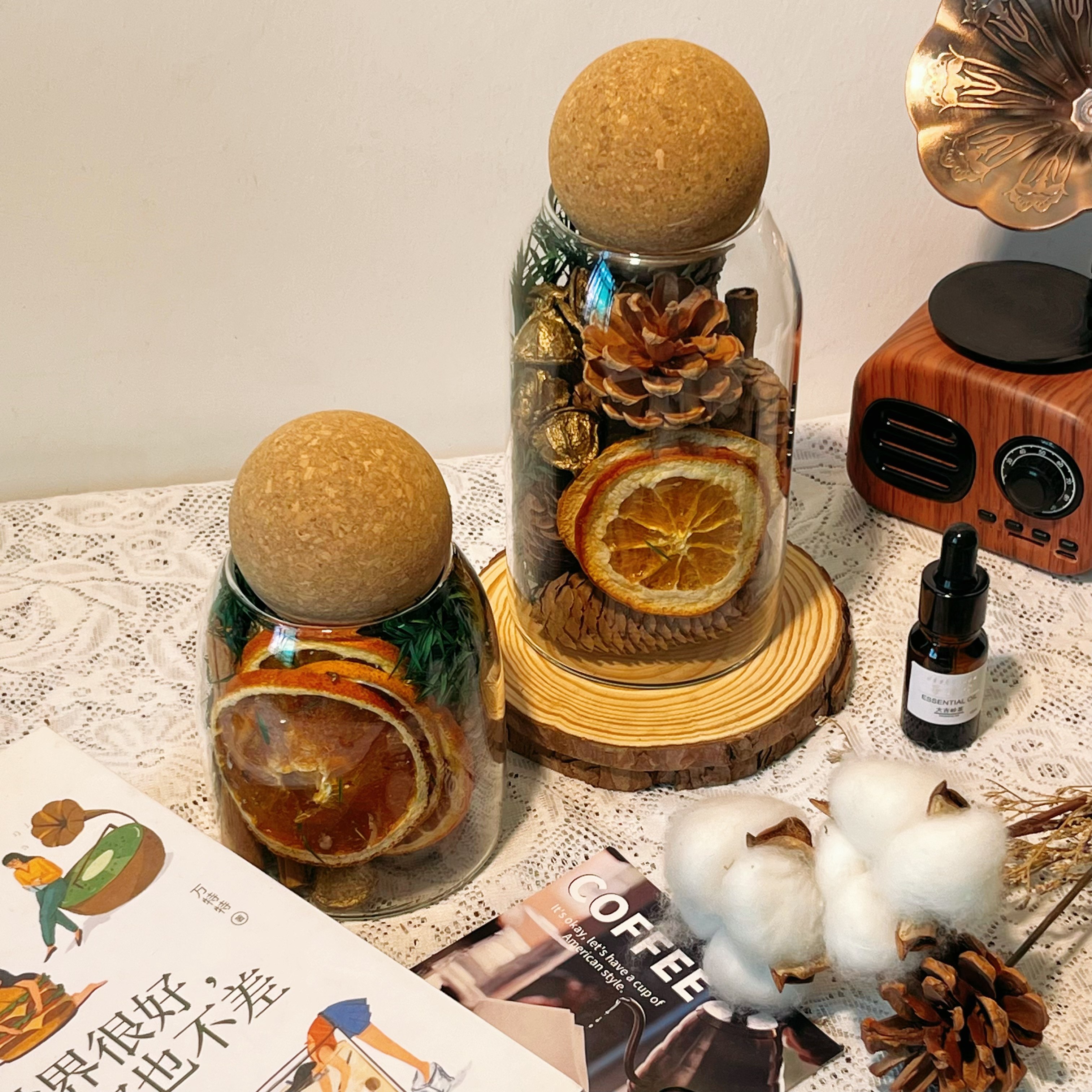 天然干花干果复古玻璃花瓶摆件，一套,家居饰品,装饰摆件,淘宝优惠券,粉丝福利购,淘宝优惠卷