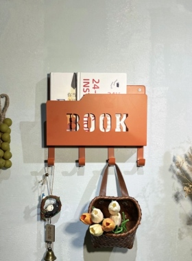 橙色镂空BOOK铁艺杂志架 北欧ins风墙面置物架 玄关挂钩收纳架