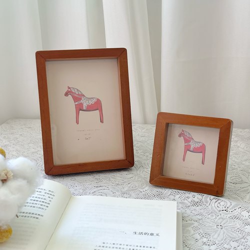 北欧风实木相框组合 复古红木马图案摆台 大小尺寸套装