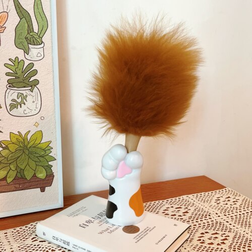 可爱猫爪收纳桶带掸子套装 高颜值桌面杂物收纳筒 创意家居摆件