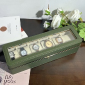 开盖防尘腕表展示盒 轻奢墨绿手表收纳盒 按压式 绒布内饰收纳箱