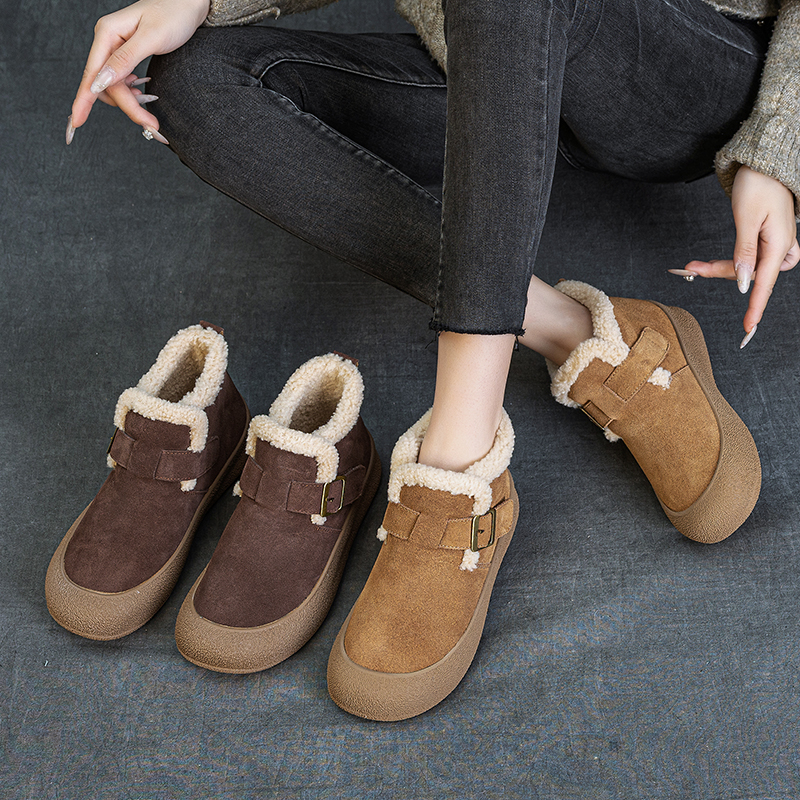 真皮加绒保暖女棉鞋勃肯毛毛鞋