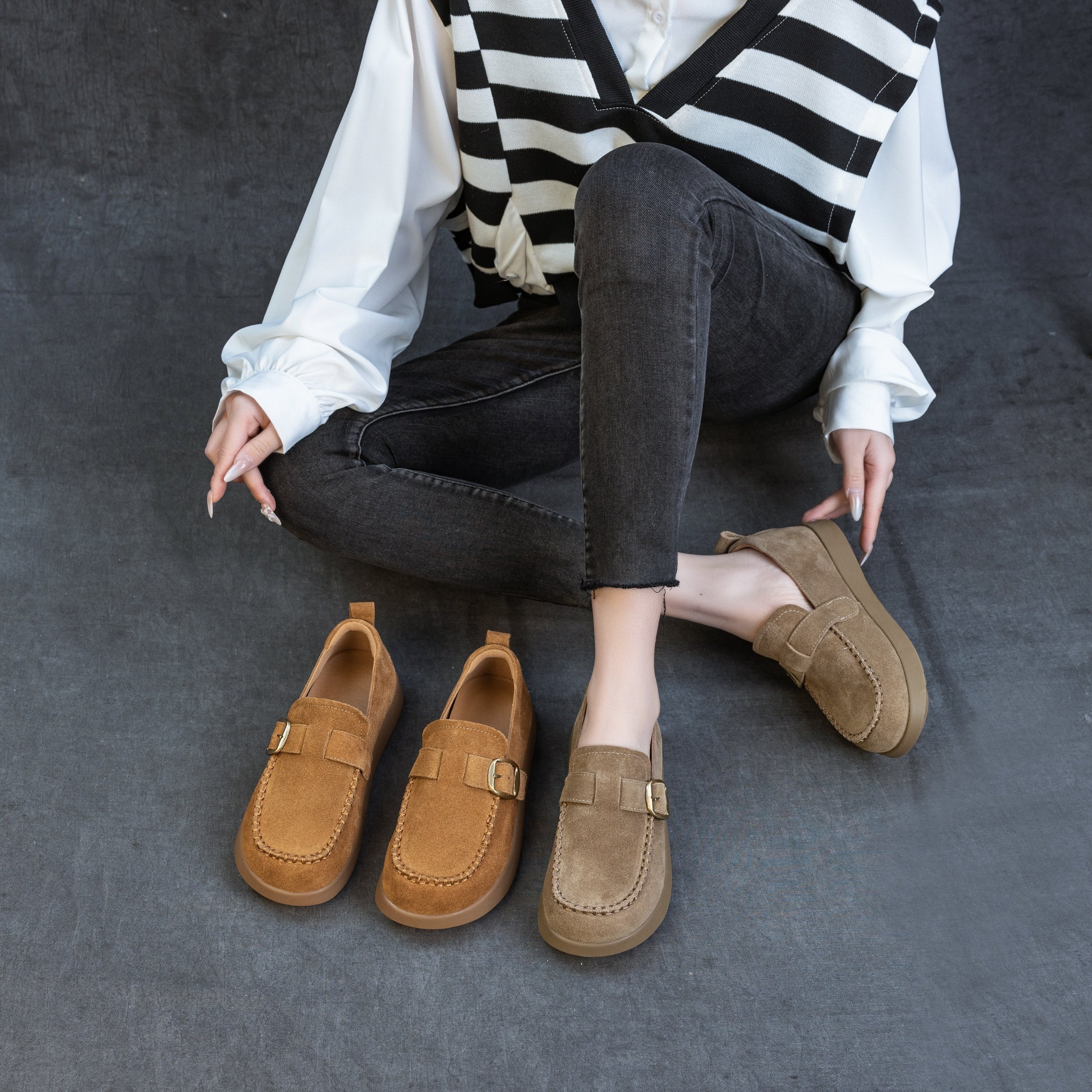 真皮复古勃肯鞋春秋新款平跟软底休闲百搭一脚蹬复古文艺女单鞋,女鞋,勃肯鞋/软木鞋,淘宝优惠券,粉丝福利购,淘宝优惠卷