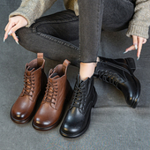 头层牛皮2026新款 秋冬马丁靴粗跟防滑软底真皮短筒英伦复古女皮鞋