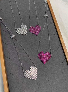 a家马赛克爱心ins微镶晶钻项链
