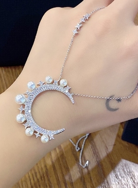 a家新品镶珍珠圆圈弯月欧美气质