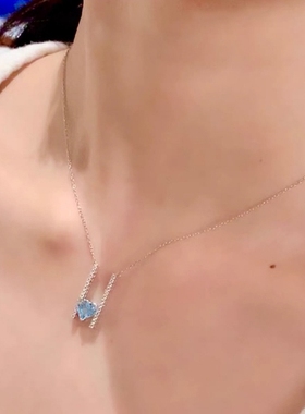 宏光女镶钻蓝爱心项链吊坠ins韩