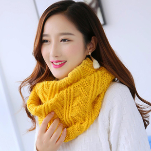 毛线针织黄色围脖女2024新款圆圈形状围巾白色韩版百搭套头式脖套