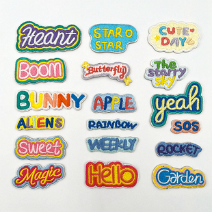 自粘款英文字母刺绣徽章贴做工精致刺绣布贴英文布标衣服裤子补洞