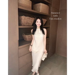 高档香槟金优雅背心半裙套装 FAN 客订真丝面料 新品 夏季