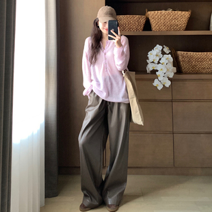 秋冬 阔腿裤 好穿到每色囤 皮裤 极简风软到心尖尖蛋白皮 FAN