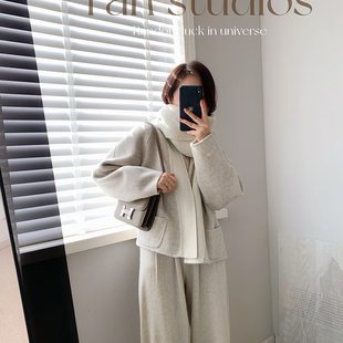 双面毛呢外套 丝羊毛气质担当真丝羊毛拼色短款 FAN 折扣款