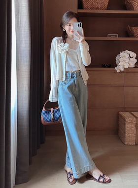 FAN 夏季新品【冰岛蓝】充满夏日感的水洗宽松浪漫法式牛仔直筒裤