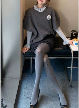 春秋新品波点格雷min系灰色气质打底安哥拉红微压显瘦棉连裤袜裤