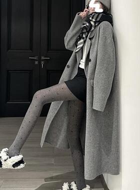 薄透才是YYDS春秋复古波点提花连裤袜灰色系棉平板打底裤显瘦袜裤