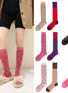 春秋新品个性及膝过膝时尚C字母潮ins潮牌网红亮丝女高筒大小腿袜