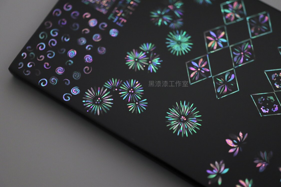 螺钿花长菊瓣图案大漆镶嵌材料漆艺漆器漆画用黑漆漆工作室