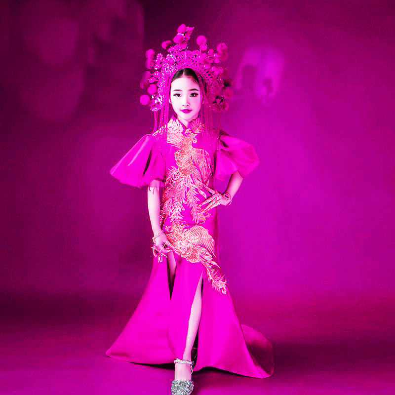 皖君中式礼服女童中国红