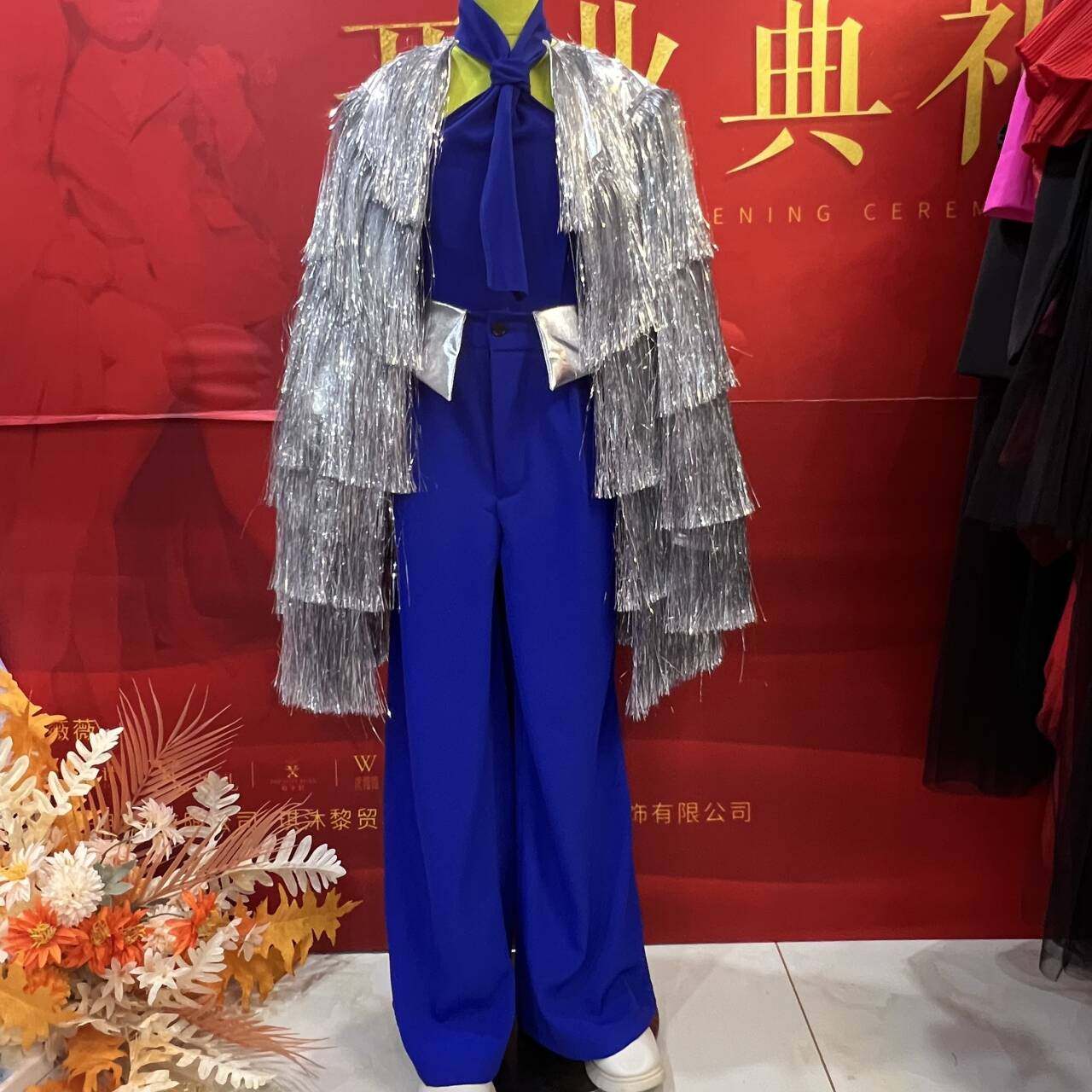 儿童模特走秀高端礼服银色流苏