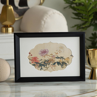 新中式复古风刺绣画框带绣球花型卡纸绣花国画实木相框摆台挂墙