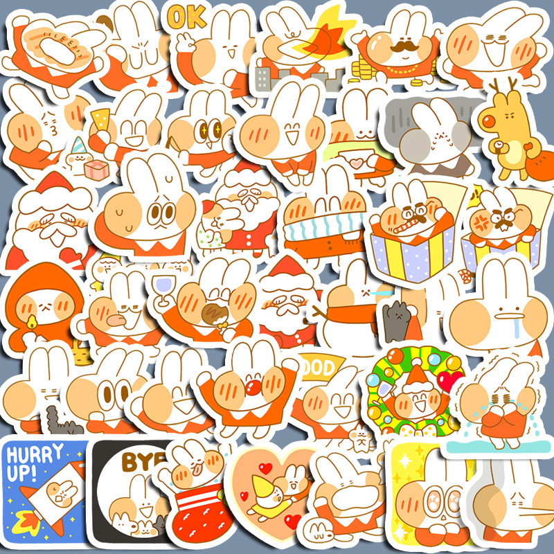 ins风 dalgona 韩国面包兔子 kkt表情包手帐贴纸防水无痕ipad贴画