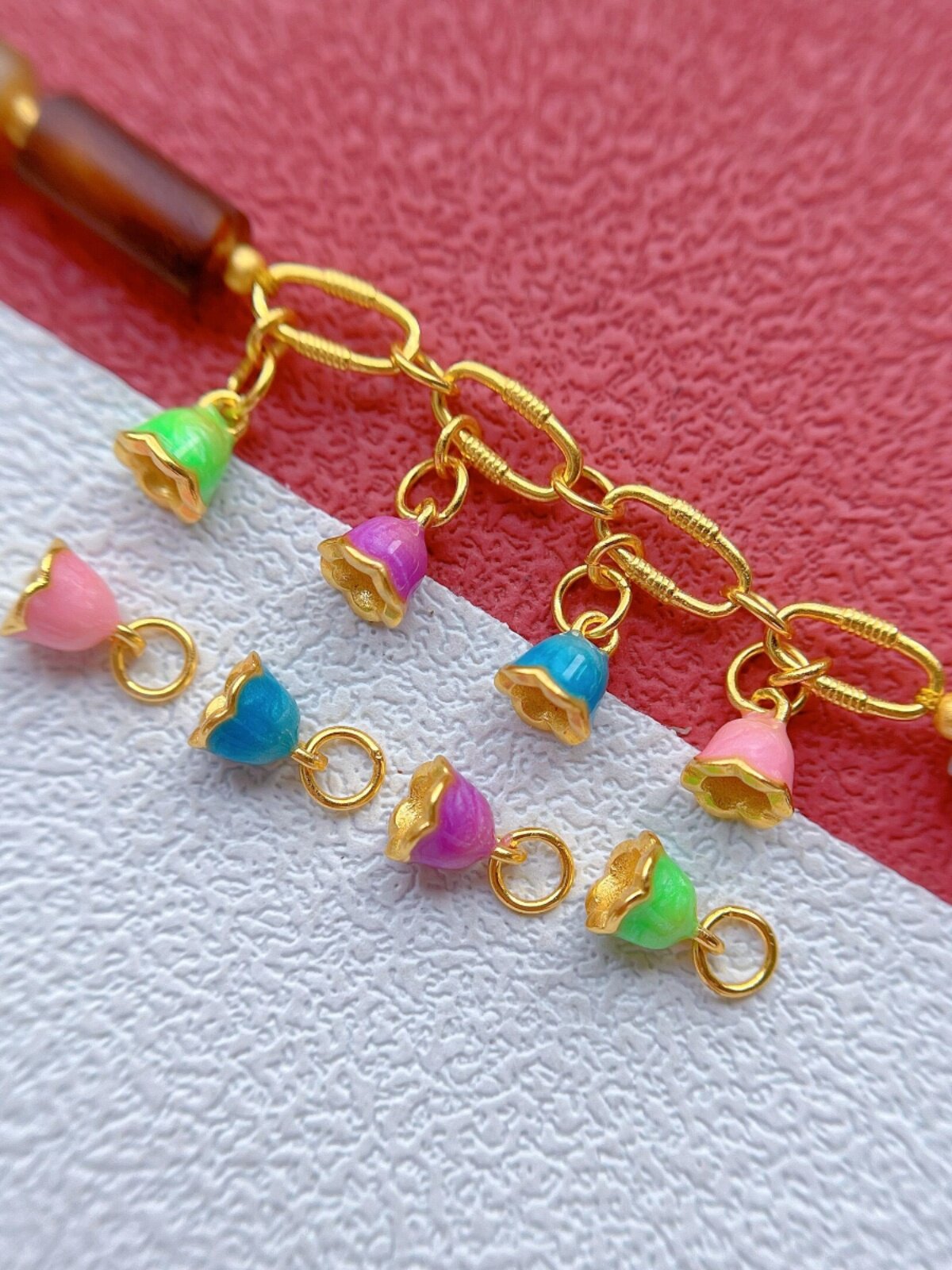 S925 골동품 실버 금도금 액세서리 번트 블루 도파민 은방울꽃 꽃 펜던트 다채로운 빨간색 풍선 리프트 DIY 팔찌