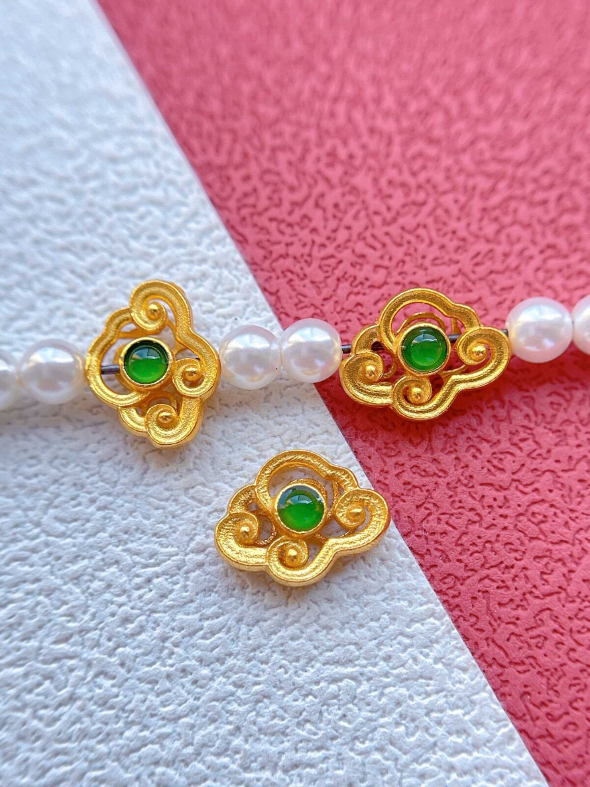 925 고대 프랑스 실버 골드 도금 액세서리 구슬과 뒷면 구름 액세서리로 구분된 옥 상감 구름 액세서리 DIY 펜던트 페르시 팔찌 땋은 밧줄