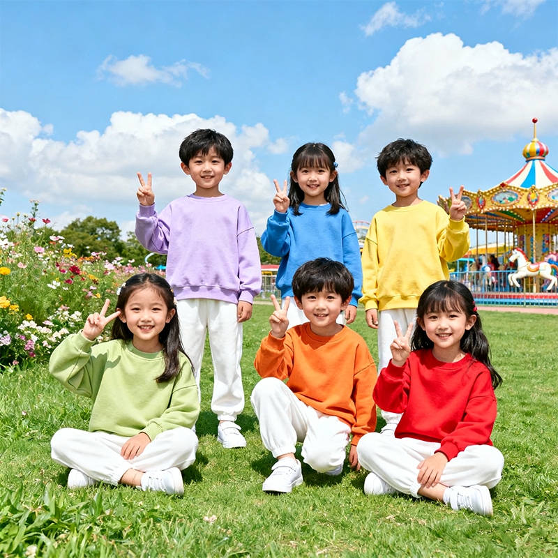 儿童彩色卫衣加绒亲子装套装