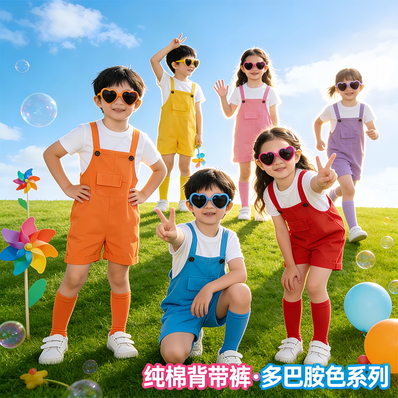 纯棉儿童彩色背带裤六一演出服图片