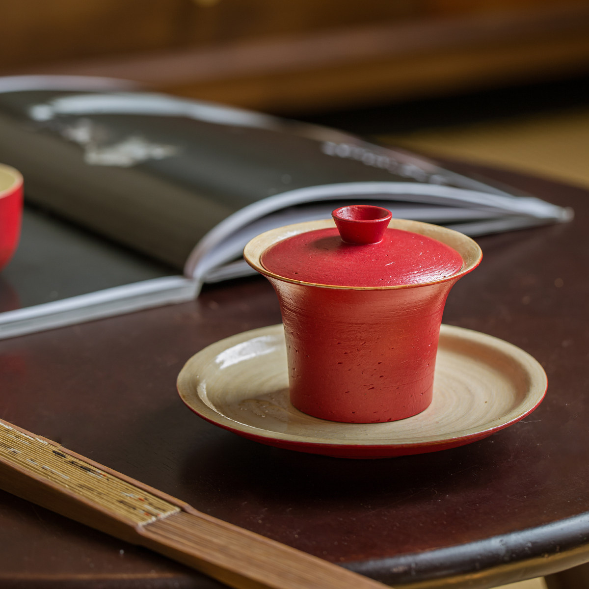 手作故宫红马蹄陶瓷盖碗景德镇