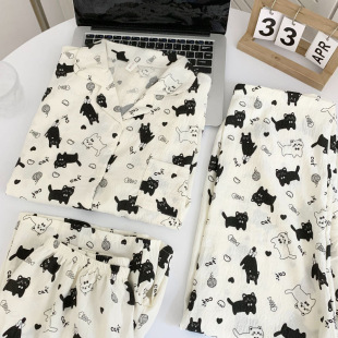宽松大码 卡通三件套纯棉睡衣女夏季 长裤 短裤 少女家居服 云朵棉短袖