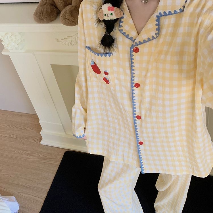 云朵棉睡衣女贝壳刺绣可外穿套装