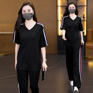 胖妹妹休闲运动服套装女装2026年夏季新款短袖+裤子时尚两件套服