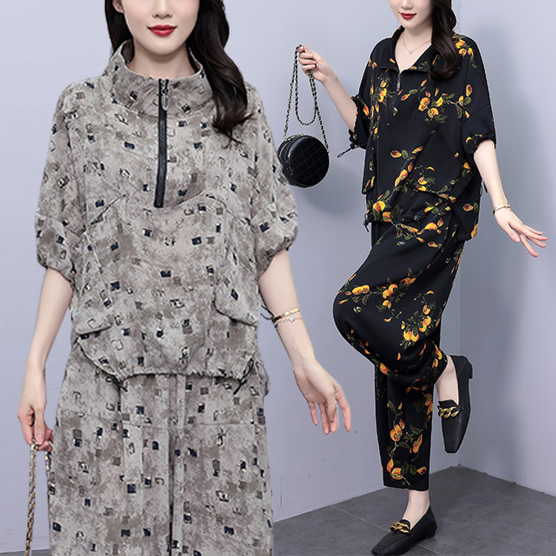大码女装妈妈装休闲时尚套装女