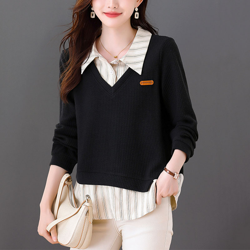 胖妹妹假两件POLO领卫衣女