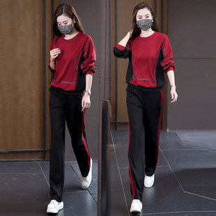 胖妹妹圆领长袖卫衣+阔腿裤两件套女2026秋季新款休闲运动服套装