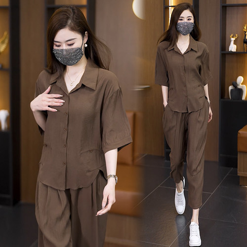 宽松显瘦短袖+哈伦裤两件套女