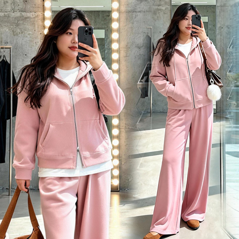 大码女装胖妹妹温柔韩系粉连帽卫衣阔腿裤套装女春季新款时尚套装,女装/女士精品,大码套装,淘宝优惠券,粉丝福利购,淘宝优惠卷