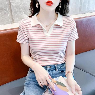 气质时尚polo衫条纹短袖T恤女