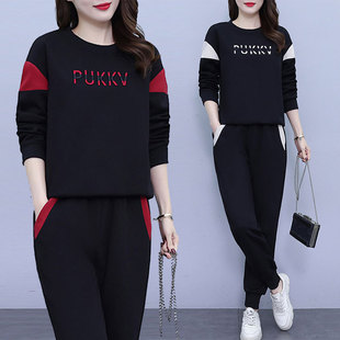 胖妹妹秋季大码女装2025新款宽松时尚卫衣刺绣设计休闲简约两件套