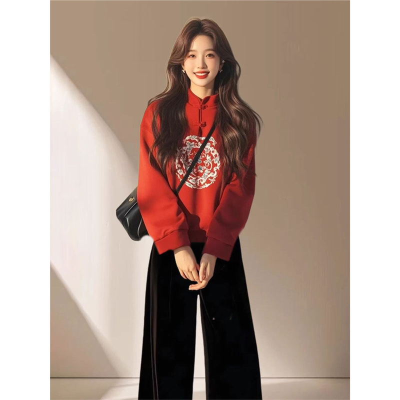 新年战袍2026春季新款小个子气质国风盘扣红色卫衣阔腿裤两件套装,女装/女士精品,大码套装,淘宝优惠券,粉丝福利购,淘宝优惠卷