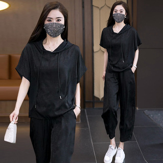 胖妹妹纯色+裤子两件套新款大码女装夏季2026年减龄洋气时尚套装