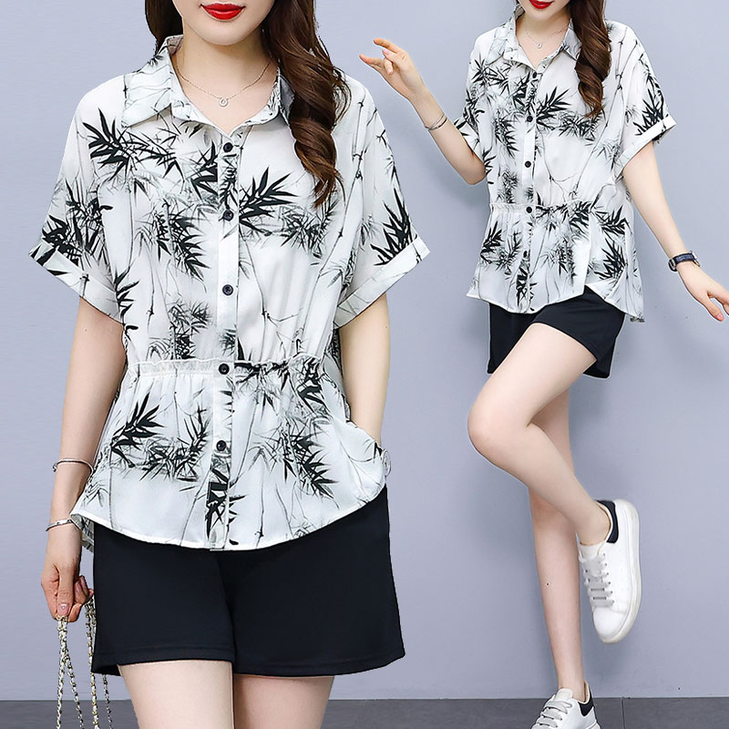 大码女装中老年妈妈装雪纺衬衫2025夏季新款时尚宽松显瘦短袖上衣