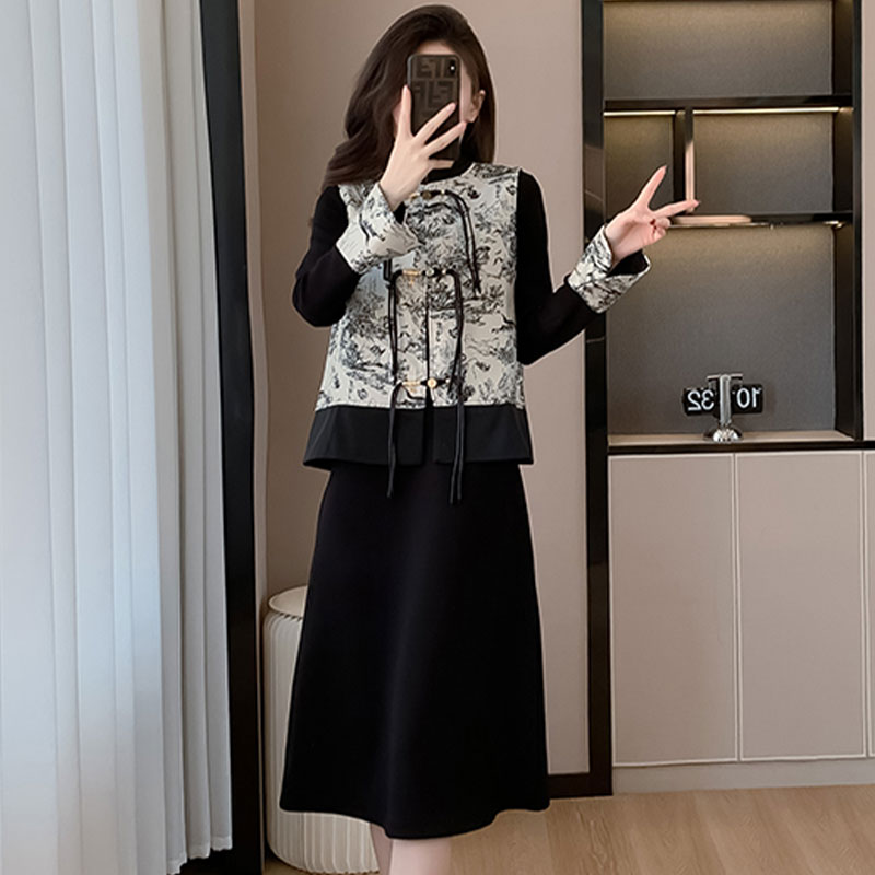 水墨画新中式国风连衣裙两件套