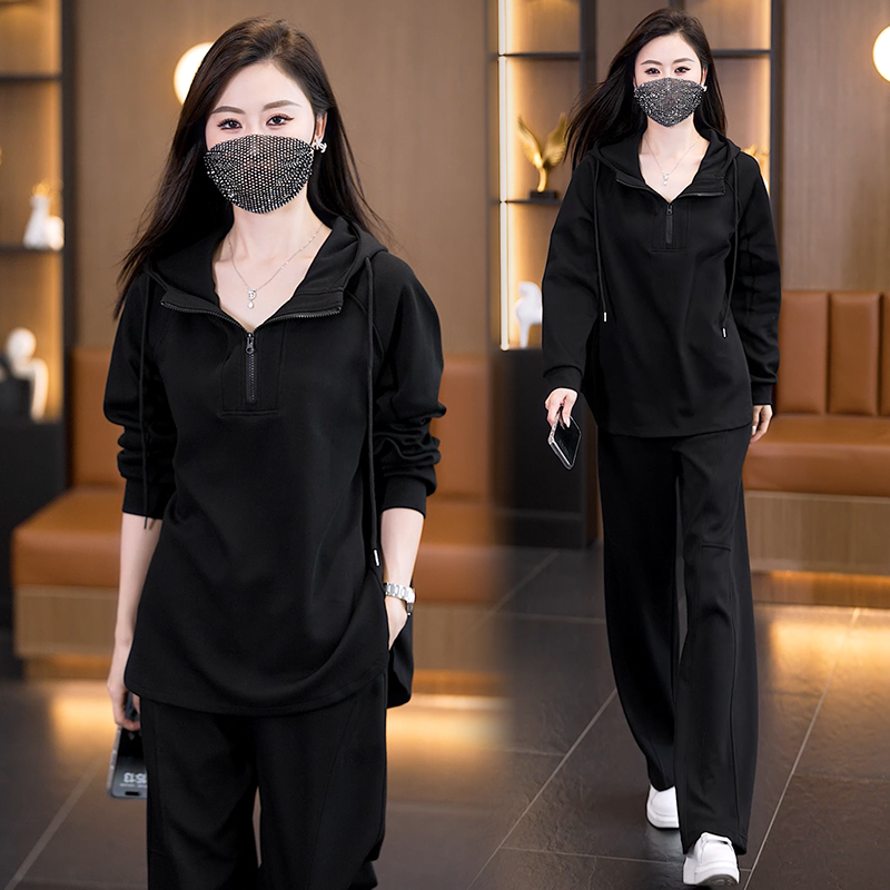胖MM休闲运动套装女2025新款秋季大码女装时尚洋气显瘦长袖两件套