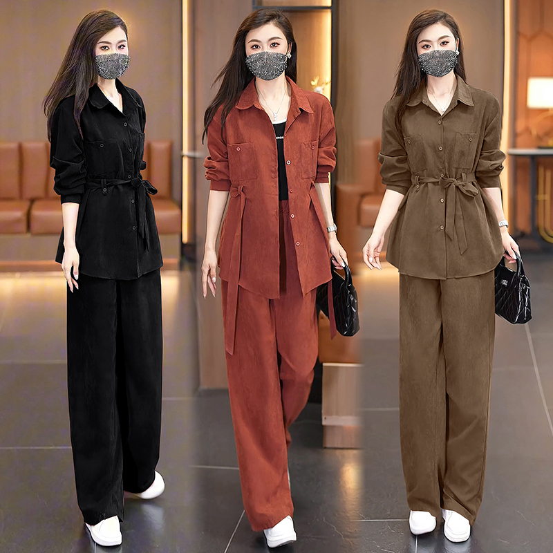 大码女装2025秋季新款修身胖MM套装长袖气质上衣休闲裤时尚两件套